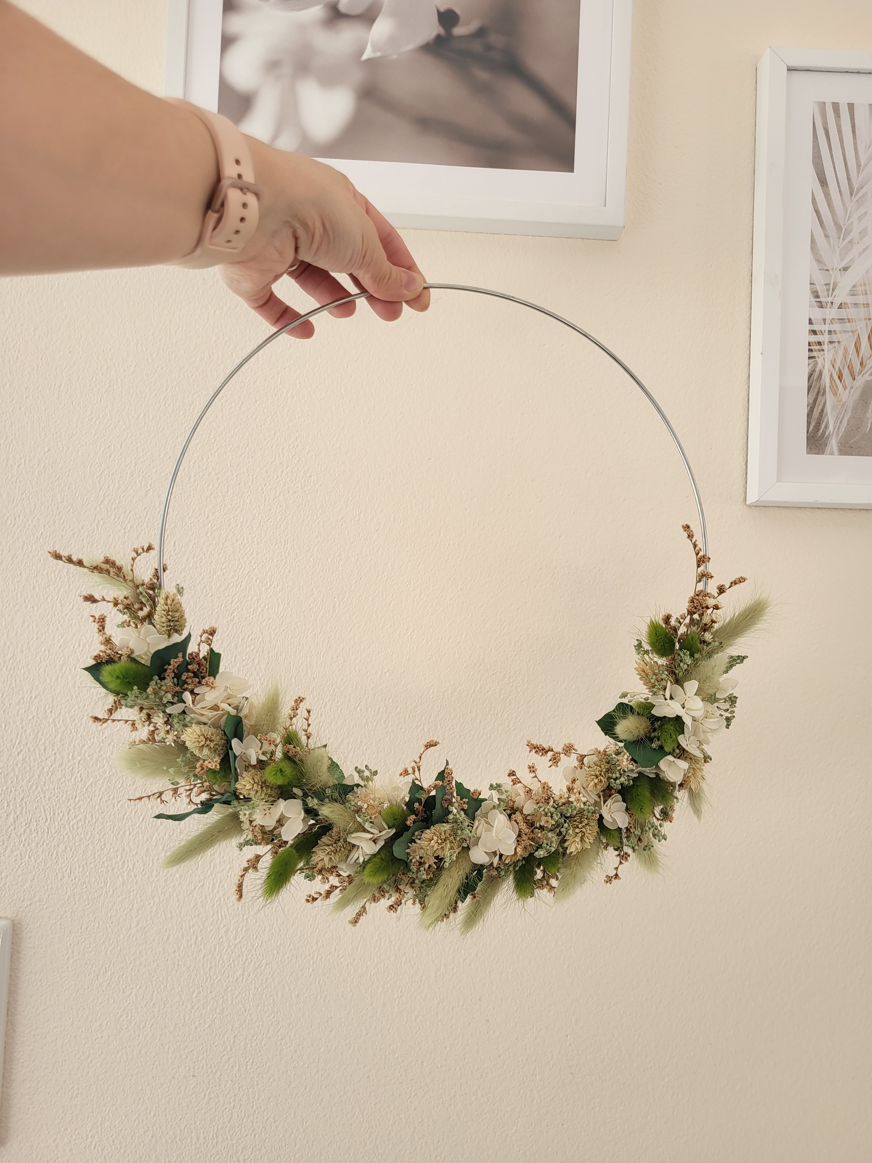 Frühling-Pastell-Grün-Salbeigrün-Trockenblumenkranz