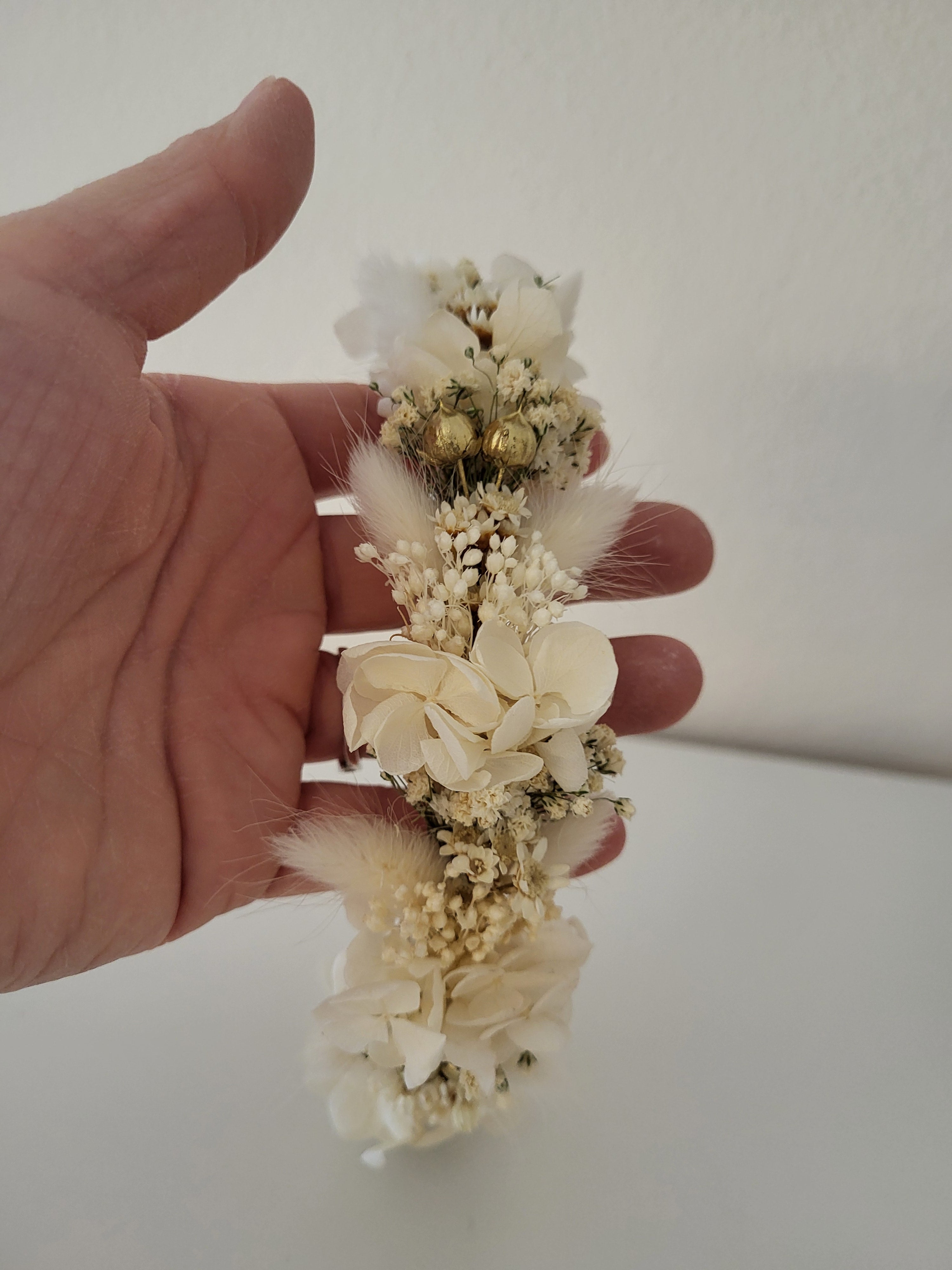 Haarreif-Trockenblumen-Haarschmuck-Creme