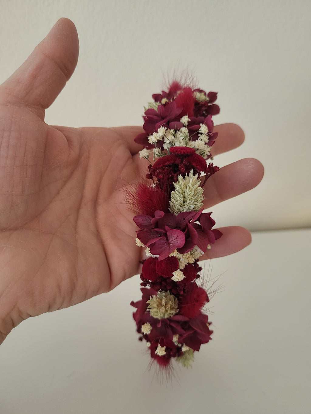 Haarreif-Trockenblumen-Haarschmuck-Bordeaux