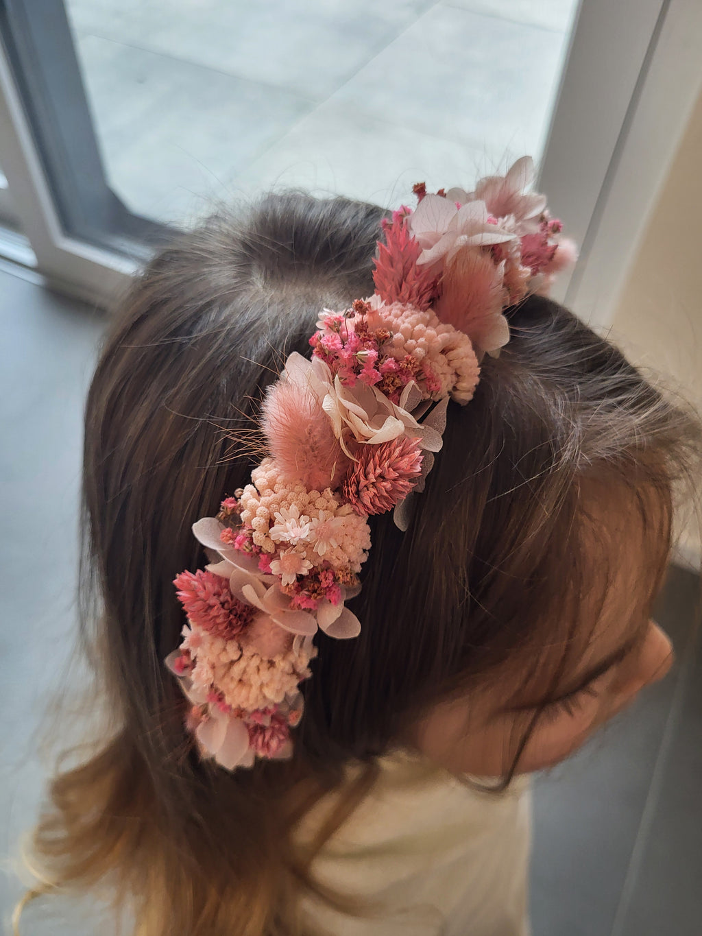 Haarreif-Trockenblumen-Haarschmuck-Rosa