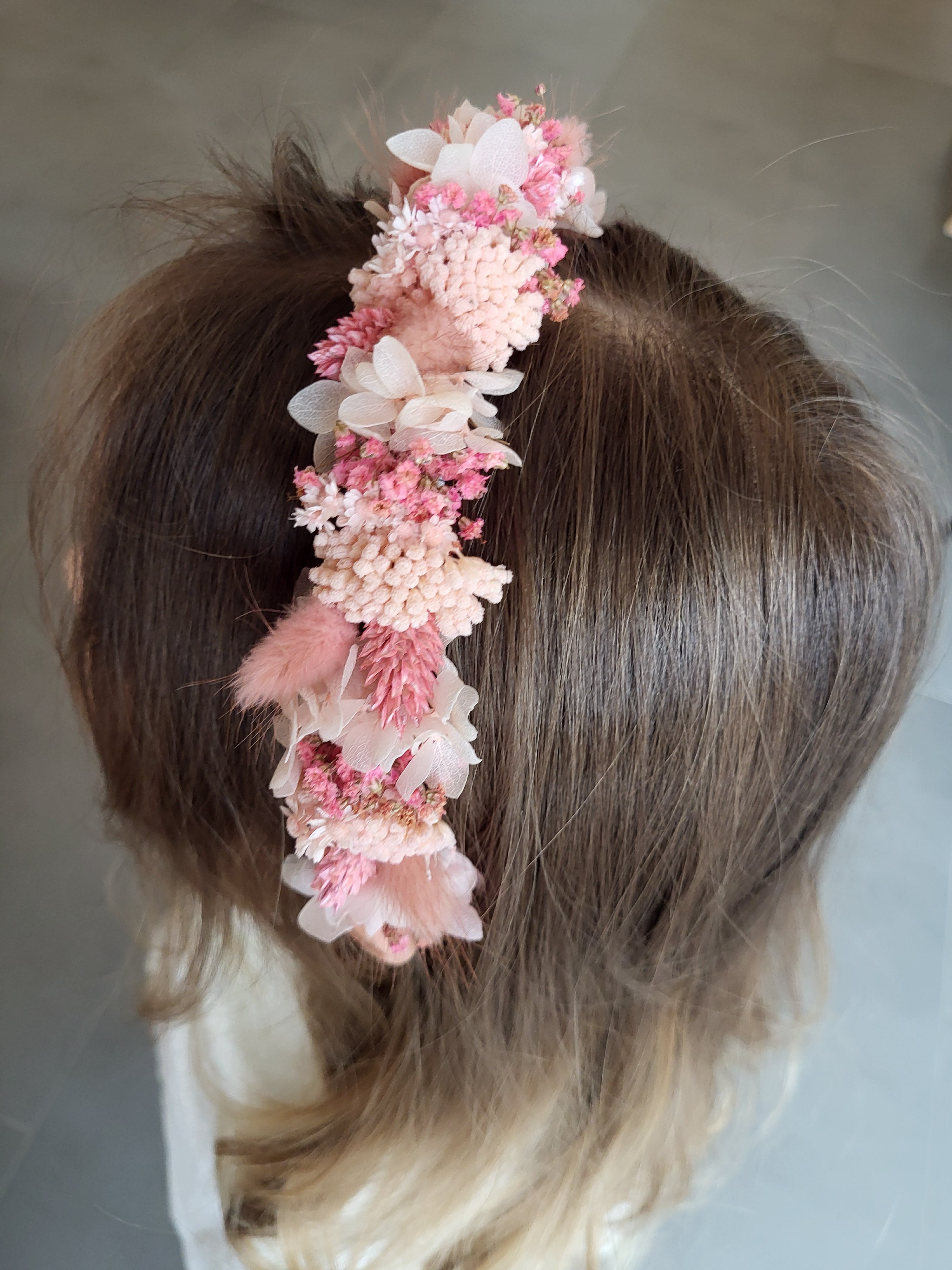 Haarreif-Trockenblumen-Haarschmuck-Rosa