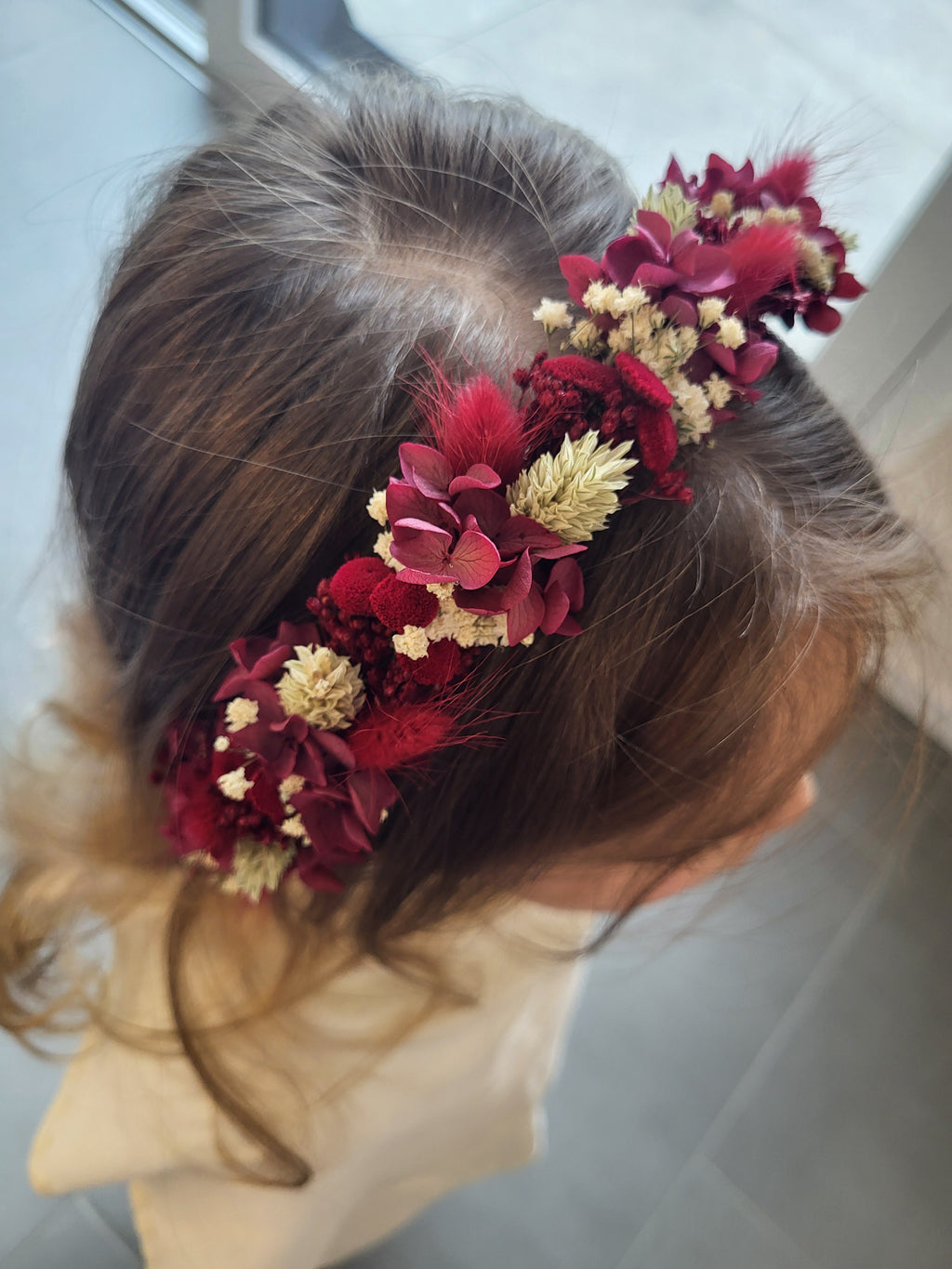 Haarreif-Trockenblumen-Haarschmuck-Bordeaux