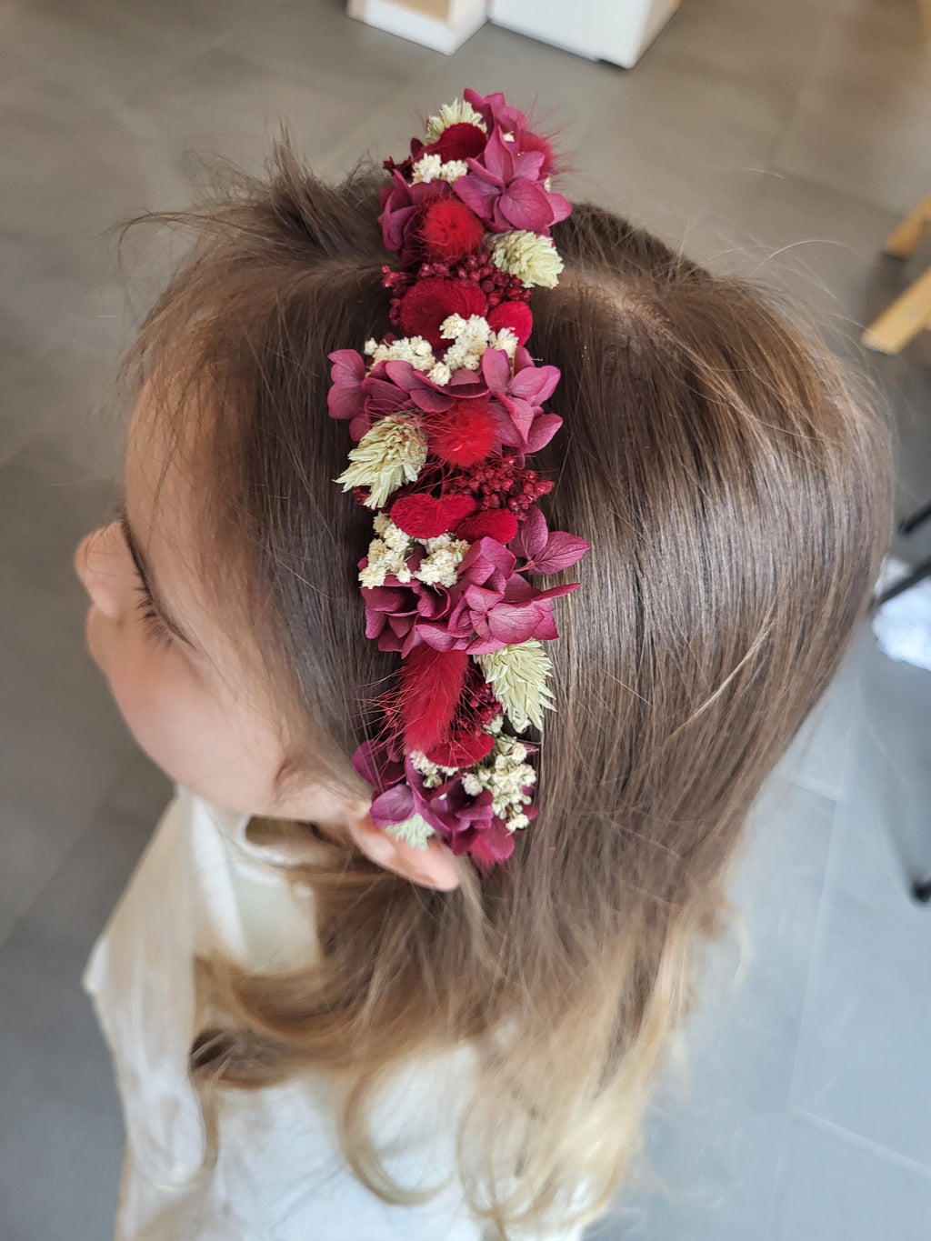 Haarreif-Trockenblumen-Haarschmuck-Bordeaux