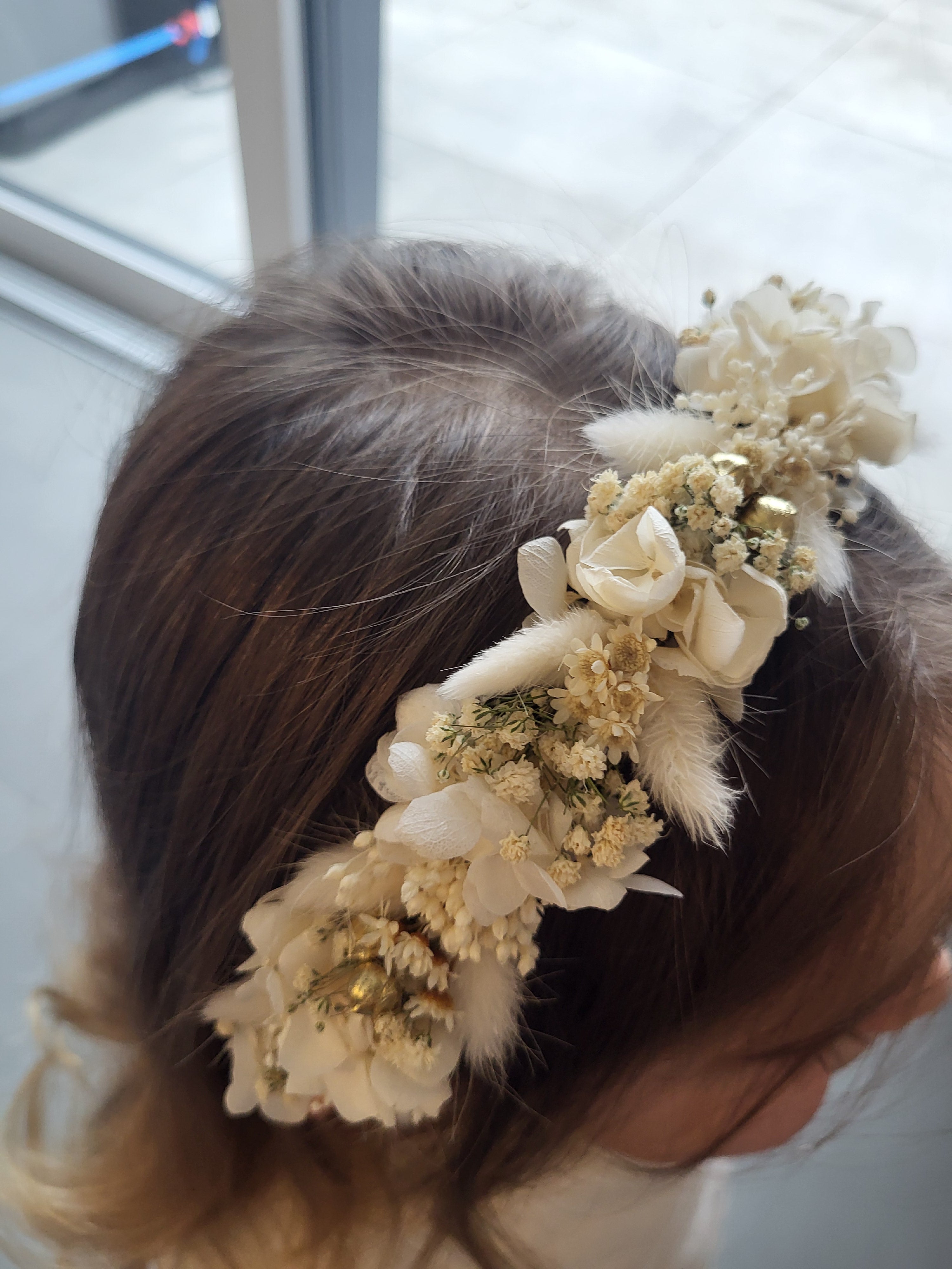 Haarreif-Trockenblumen-Haarschmuck-Creme