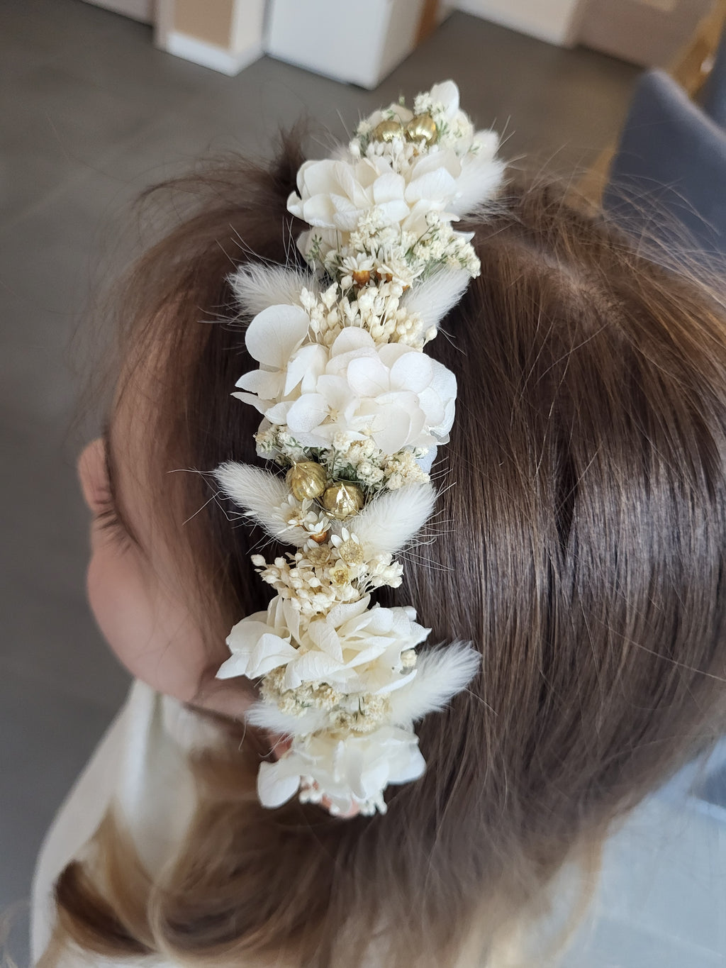 Haarreif-Trockenblumen-Haarschmuck-Creme