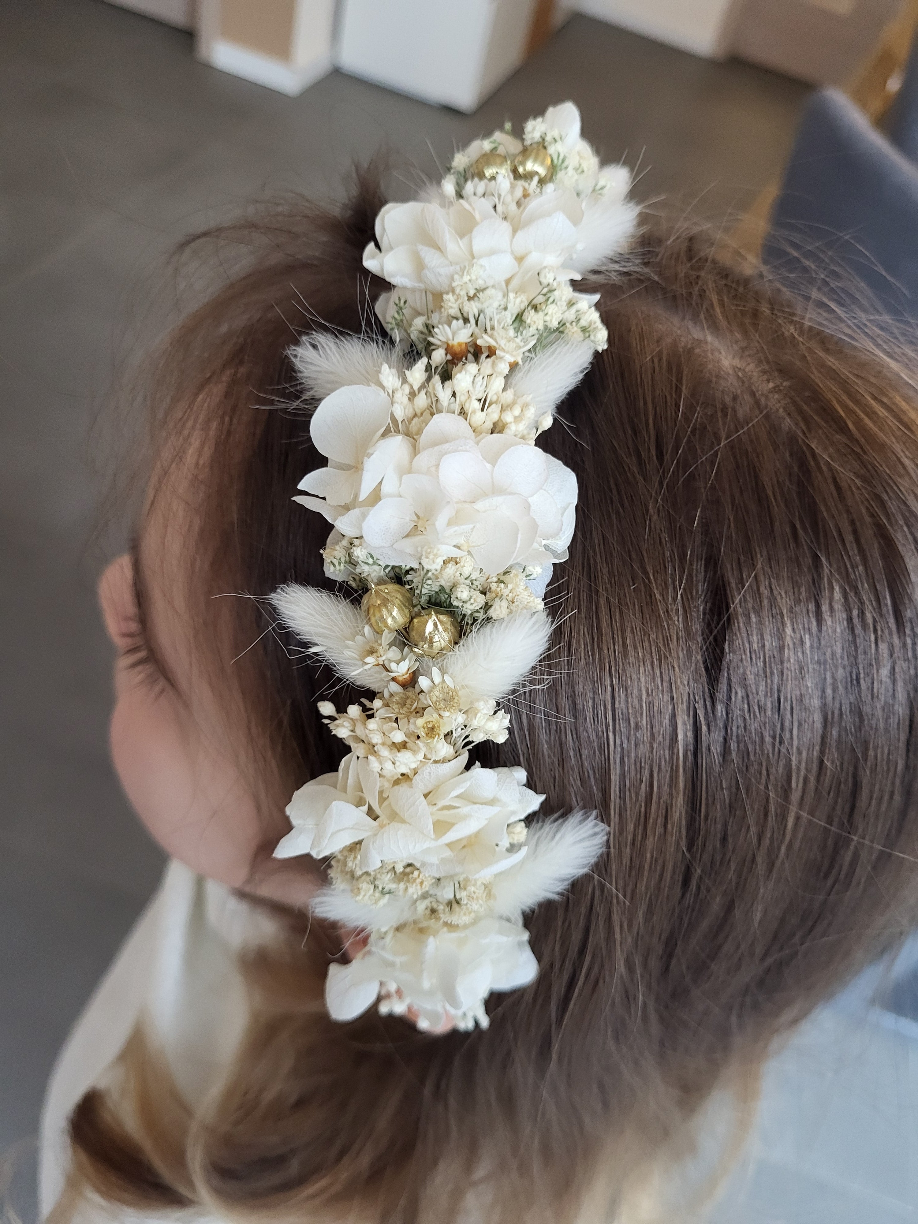 Haarreif-Trockenblumen-Haarschmuck-Creme