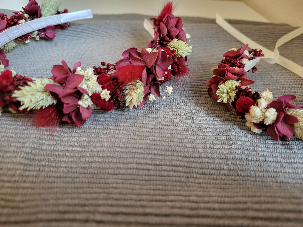 Haarreif-Trockenblumen-Haarschmuck-Bordeaux