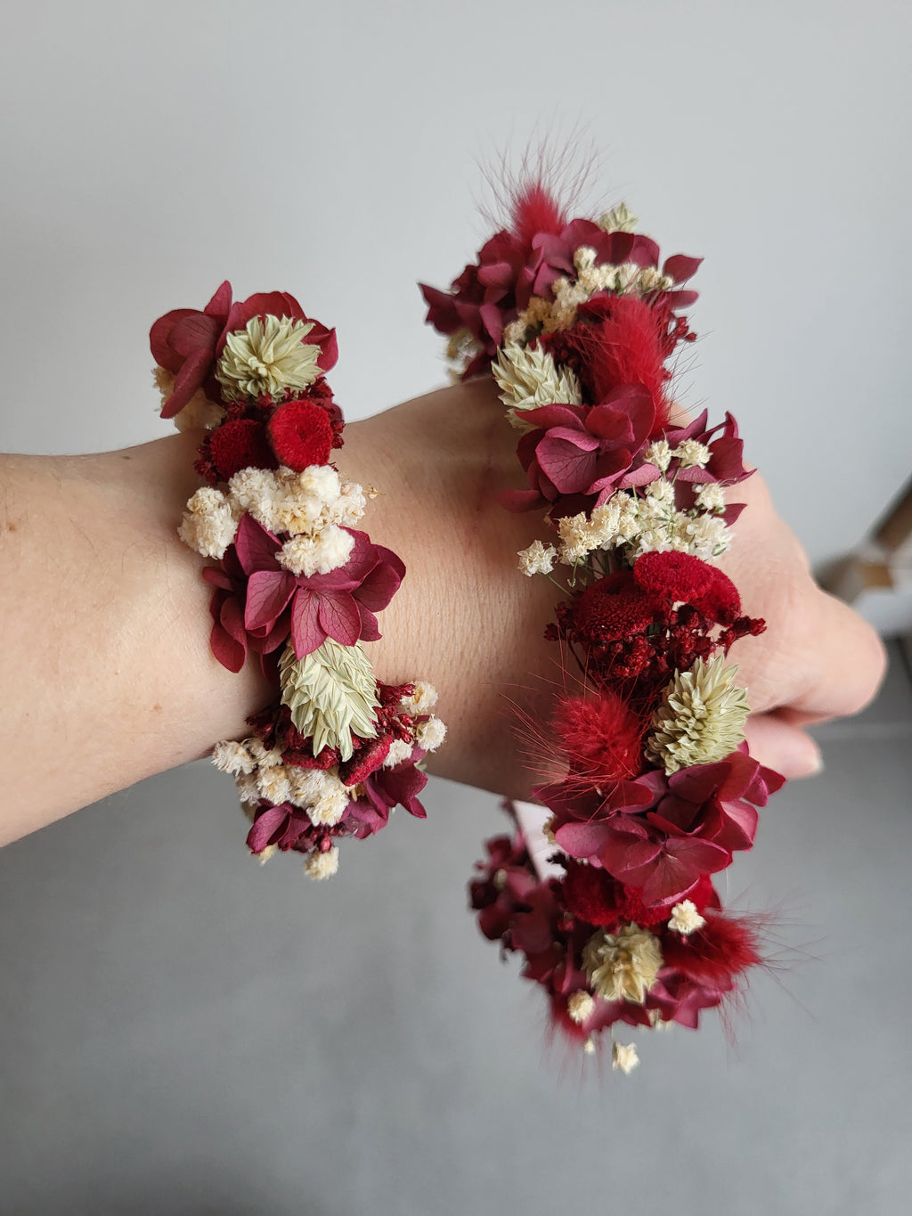 Haarreif-Trockenblumen-Haarschmuck-Bordeaux